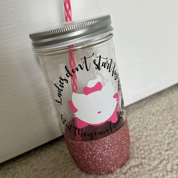 Disney Other - Disney Marie Aristocats Glitter Mason Jar Tumbler UNIQUE One of a Kind!